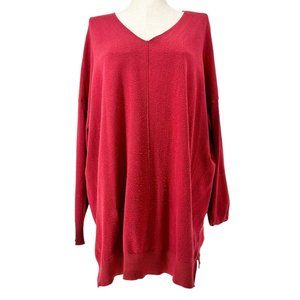 Ninexis Sweater Womens 3X Deep Red V-neck Drop Shoulder 3/4 Sleeve Side Slits